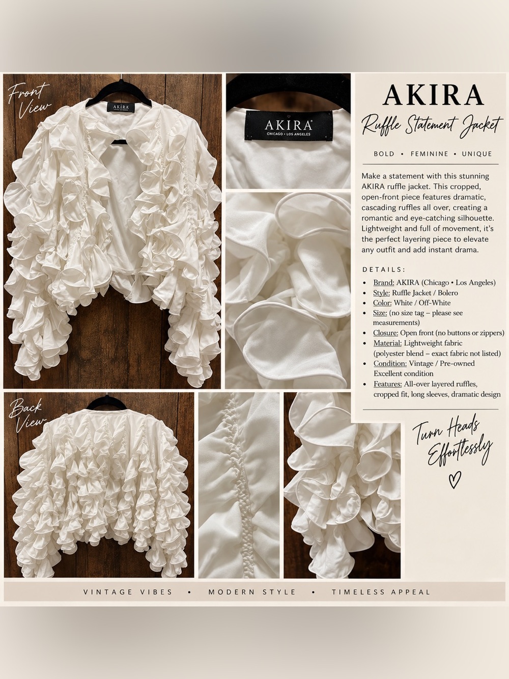 AKIRA White Ruffle Statement Jacket - Women's Open-Front Ruffled Blouse